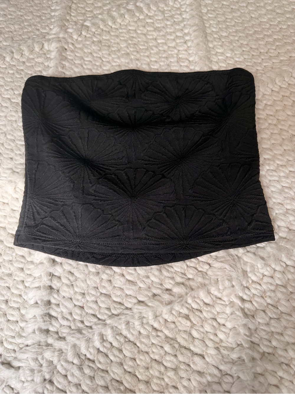Black Textured Bandeau Crop Top